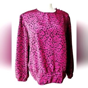 Vintage Tan Jay Long Sleeve Blouse Magenta Leppard Print 20w Shirt 1x